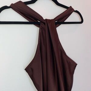 Chocolate brown silk halter dress